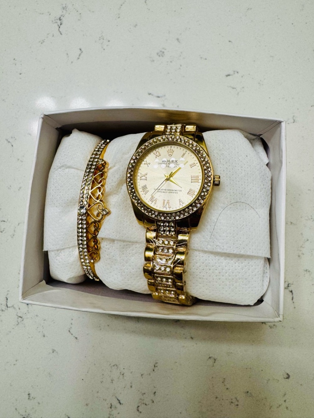 Gold-Tone Women's Watch and Matching Crystal Bracelet Set